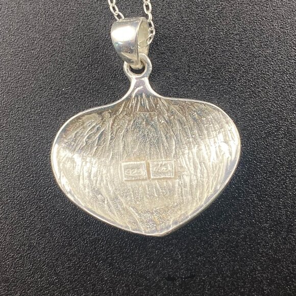 Unique Sterling Silver Textured Leaf Heart Pendant & 18” Necklace CW 925 - 4.5gm - Picture 7 of 13